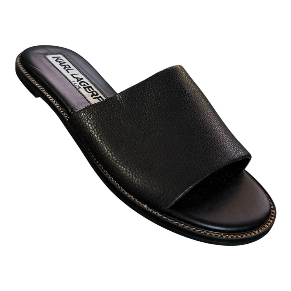 Karl Lagerfeld Size 7 Womens Black Flat Slip On Sandals